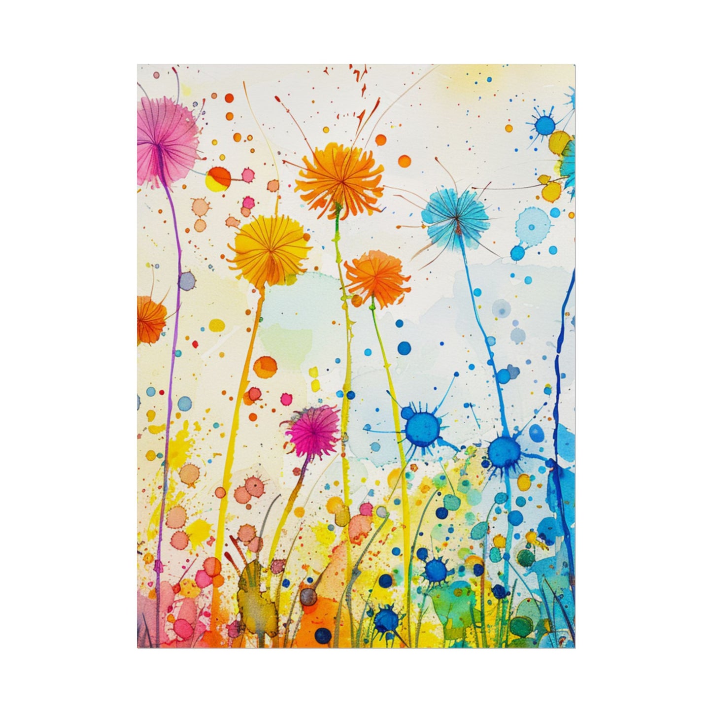 Colorful Watercolor Wildflower Poster — Bright Floral Rolled Art Print