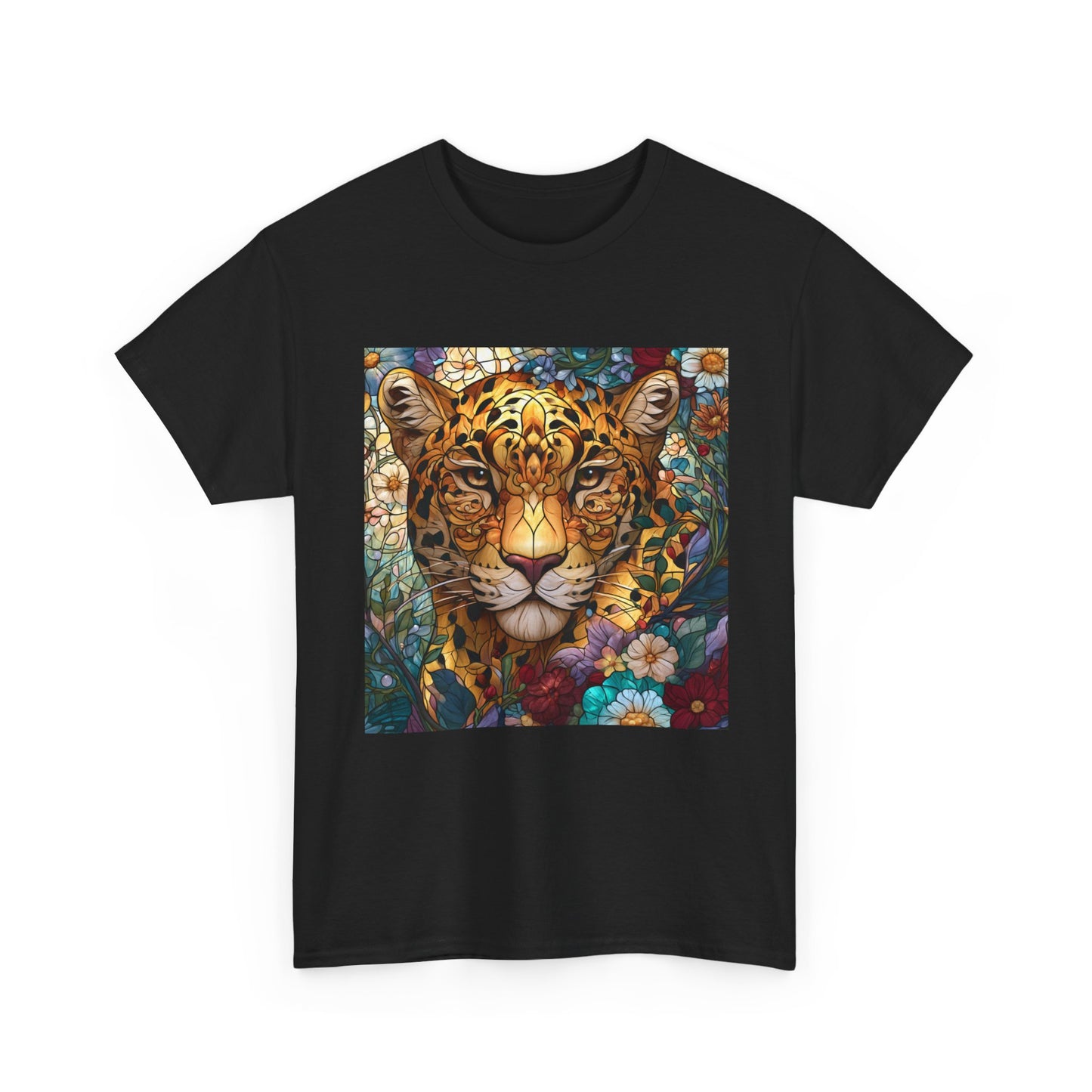 Jaguar Floral Portrait T-Shirt – Colorful Leopard Face Art Tee
