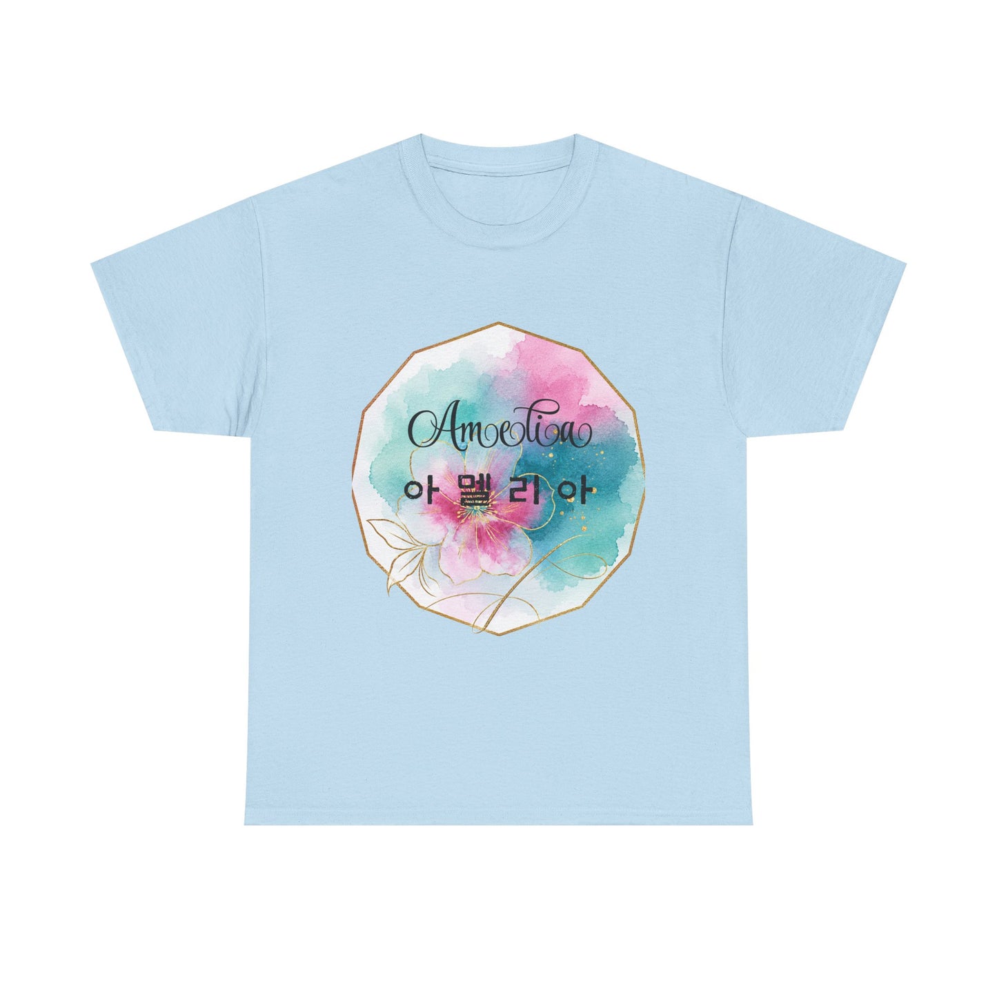 Floral Amorelia Tee — Watercolor Rose Korean Text Graphic Shirt