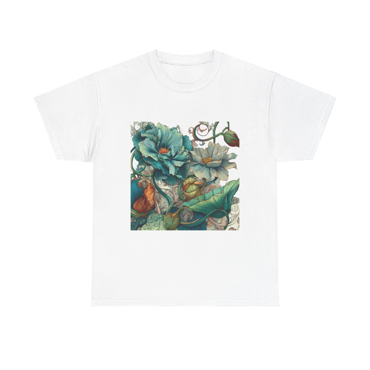 Floral Vintage Botanical Tee — Teal Peony Garden Graphic Shirt