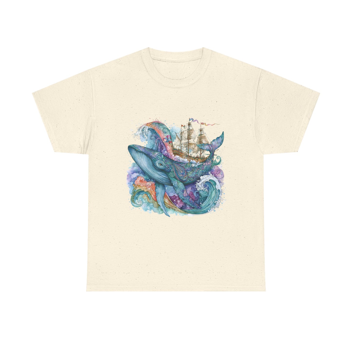 Whale & Ship Watercolor T‑Shirt — Nautical Ocean Art Tee