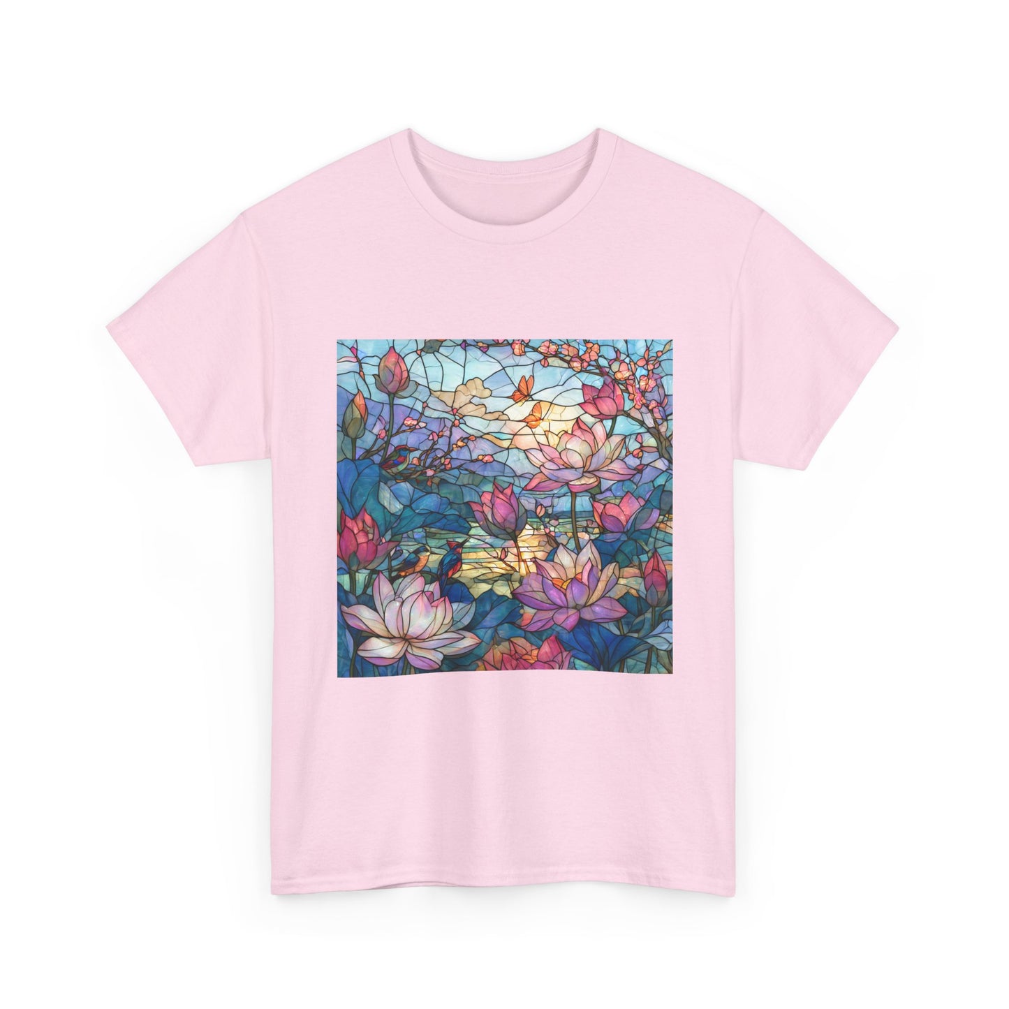 Lotus Garden of Light – Stained Glass Birds and Blossoms