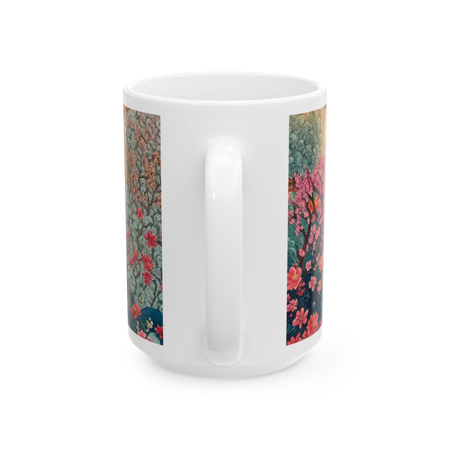 Japanese Garden Wave Ceramic Mug — Floral Pagoda Moonlight Design (11oz & 15oz)