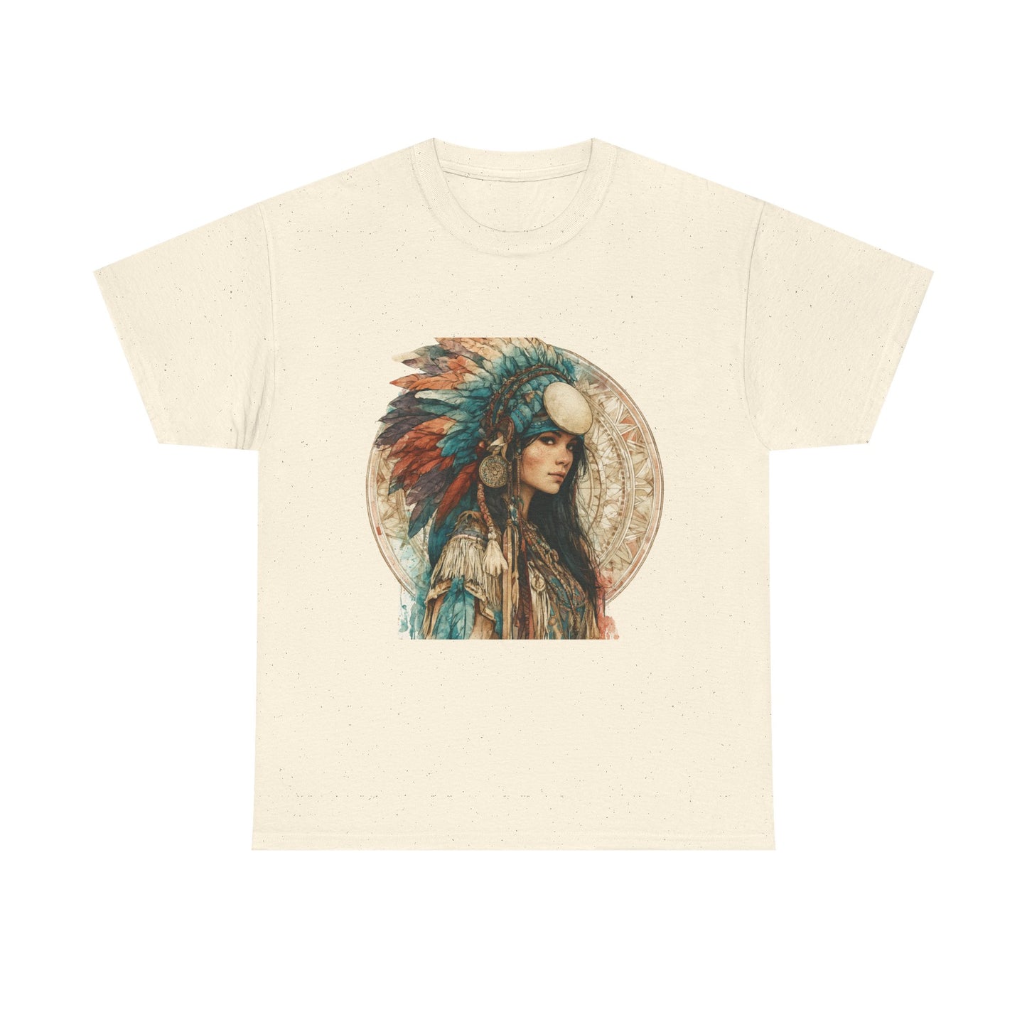 Native Headdress Portrait T‑Shirt — Boho Feather Art Tee