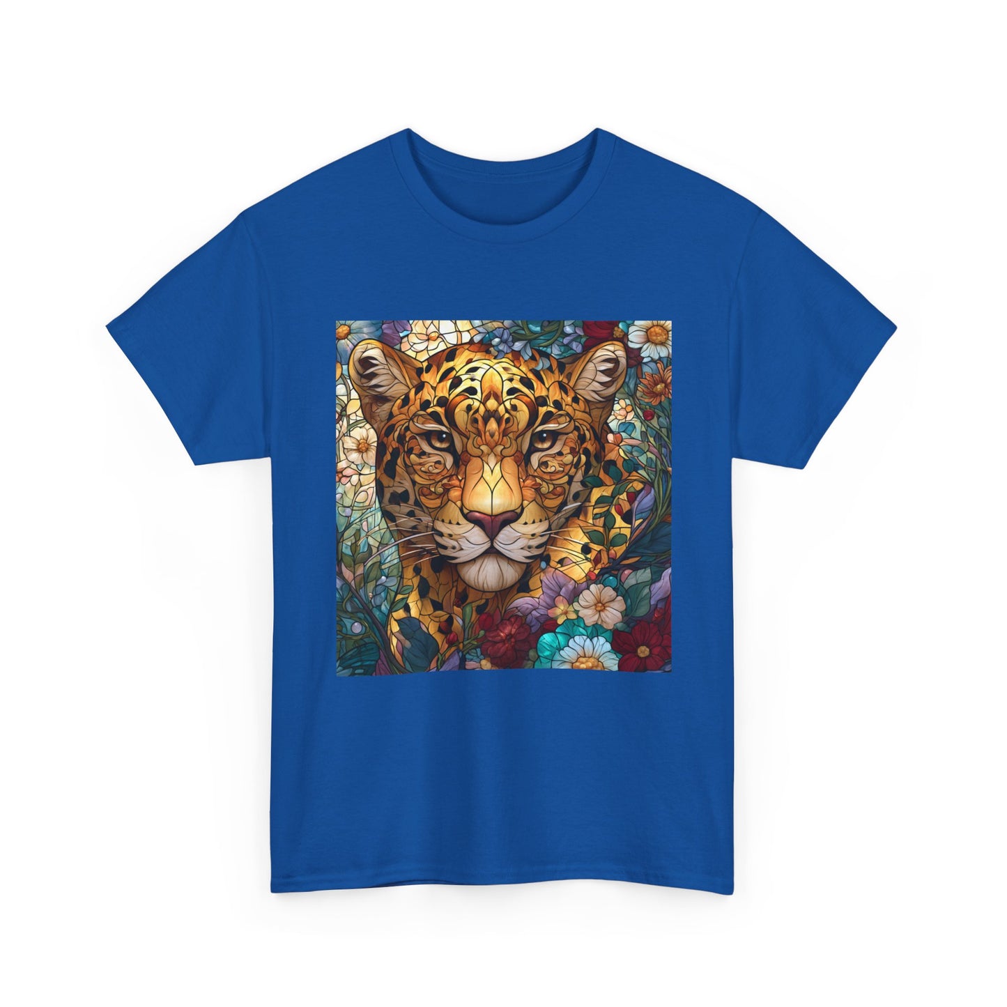 Jaguar Floral Portrait T-Shirt – Colorful Leopard Face Art Tee