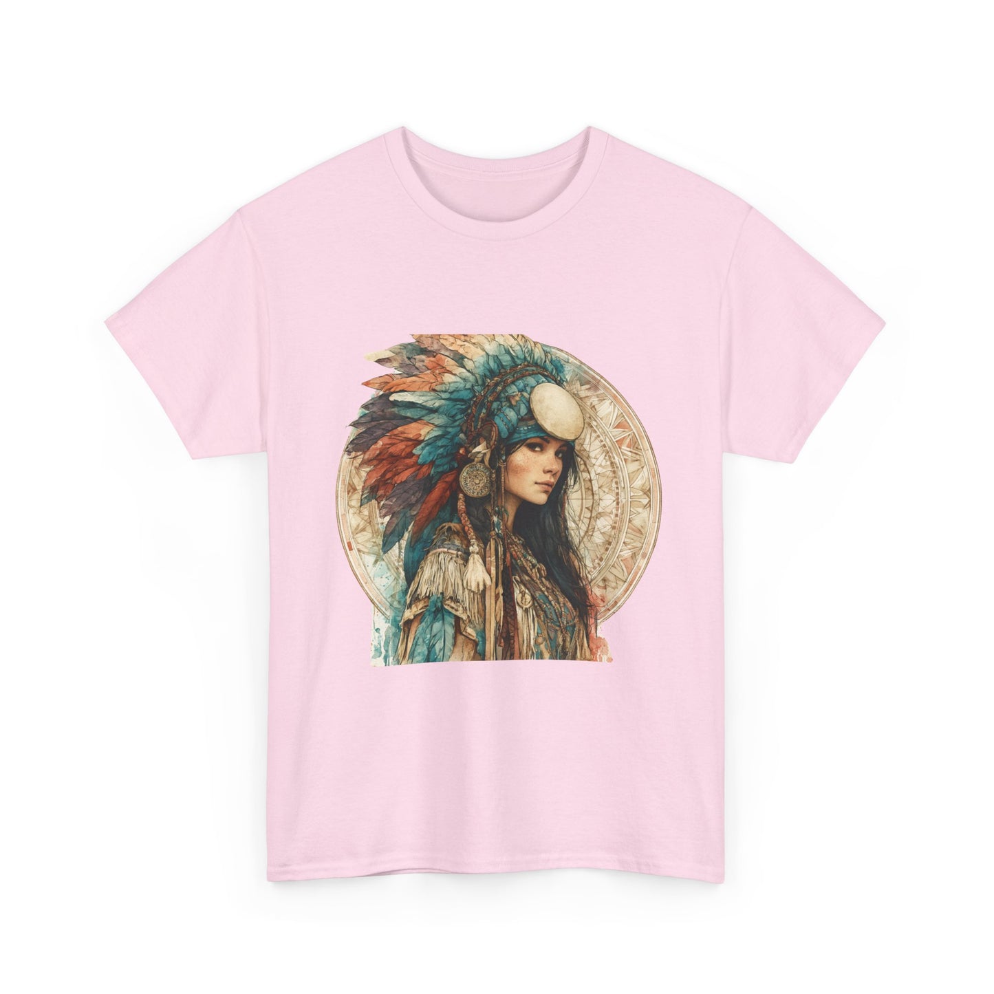Native Headdress Portrait T‑Shirt — Boho Feather Art Tee