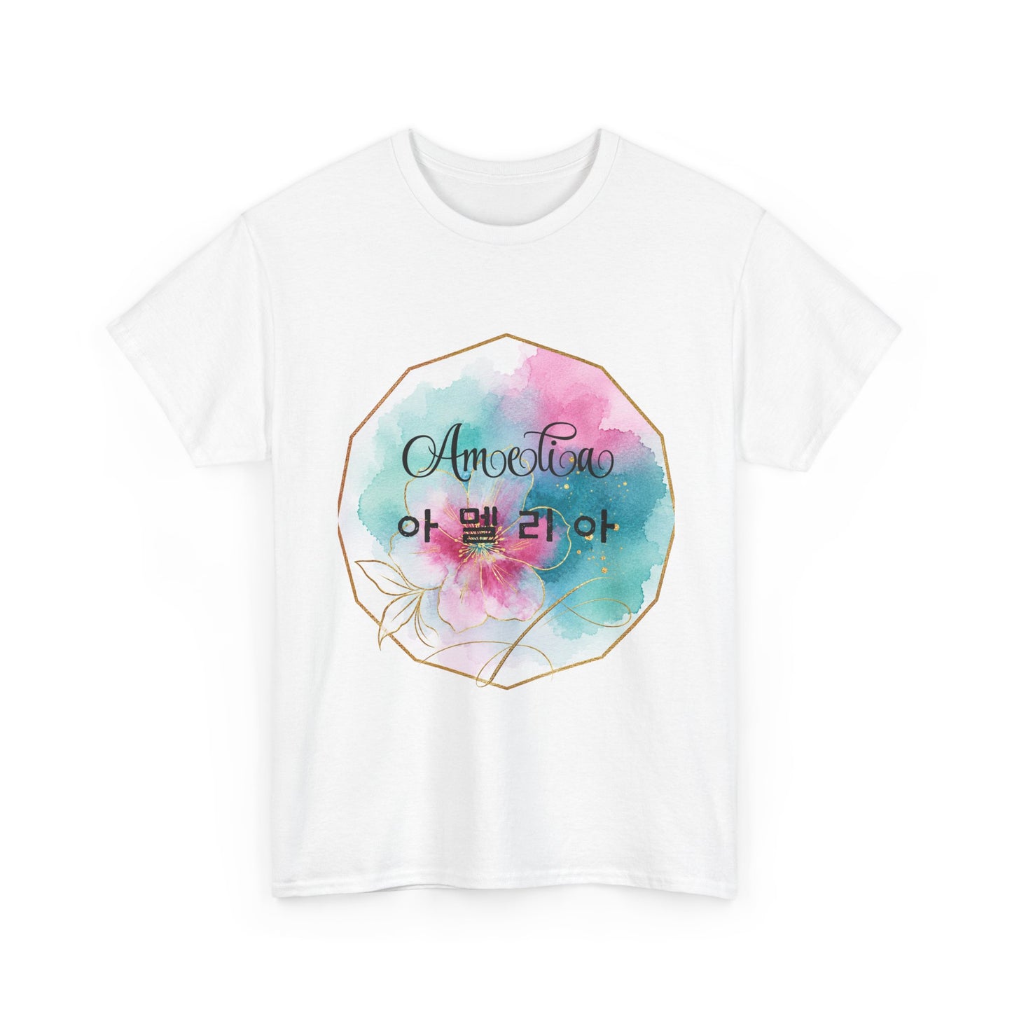 Floral Amorelia Tee — Watercolor Rose Korean Text Graphic Shirt