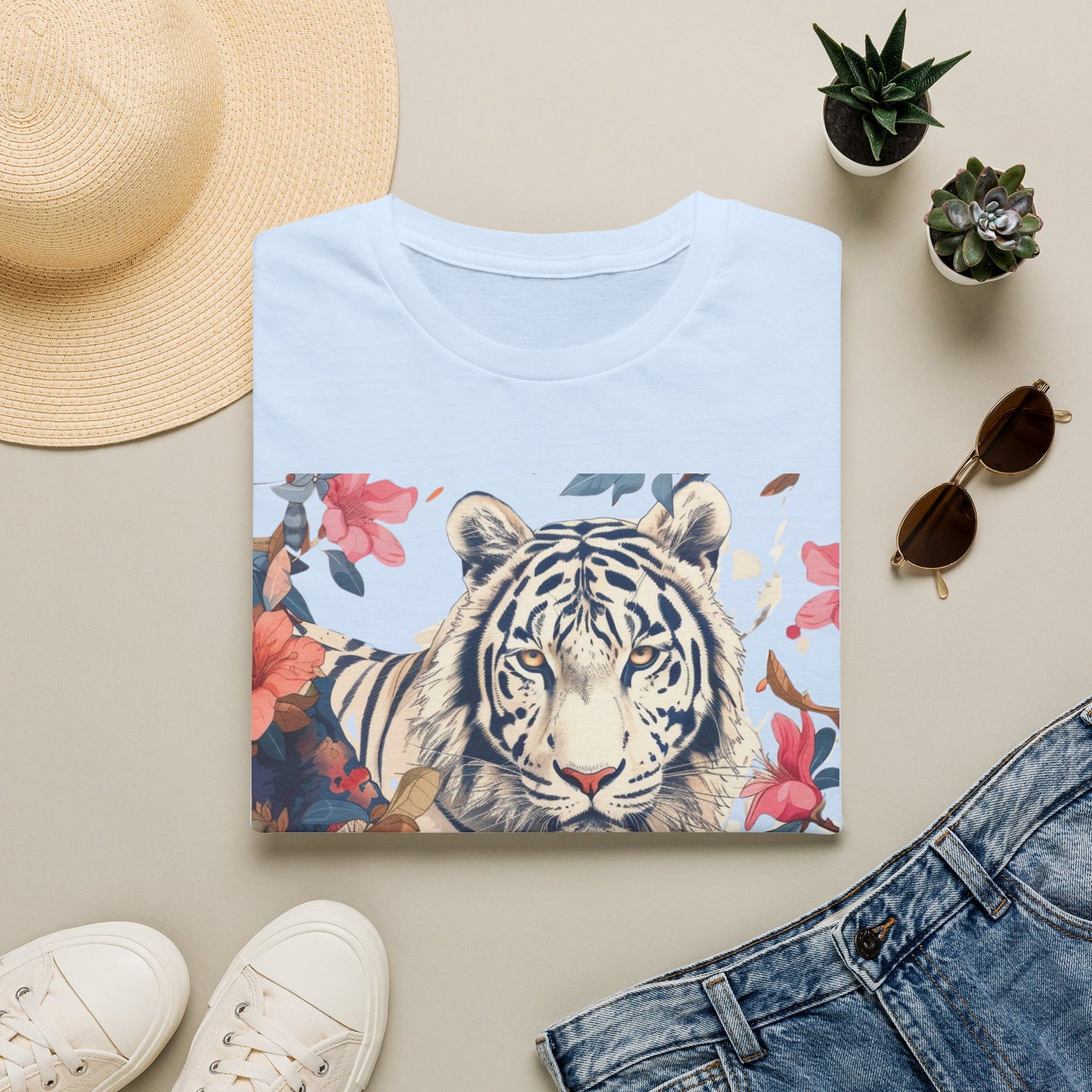 Tiger Floral T-Shirt — White Tiger & Blossom Graphic Tee