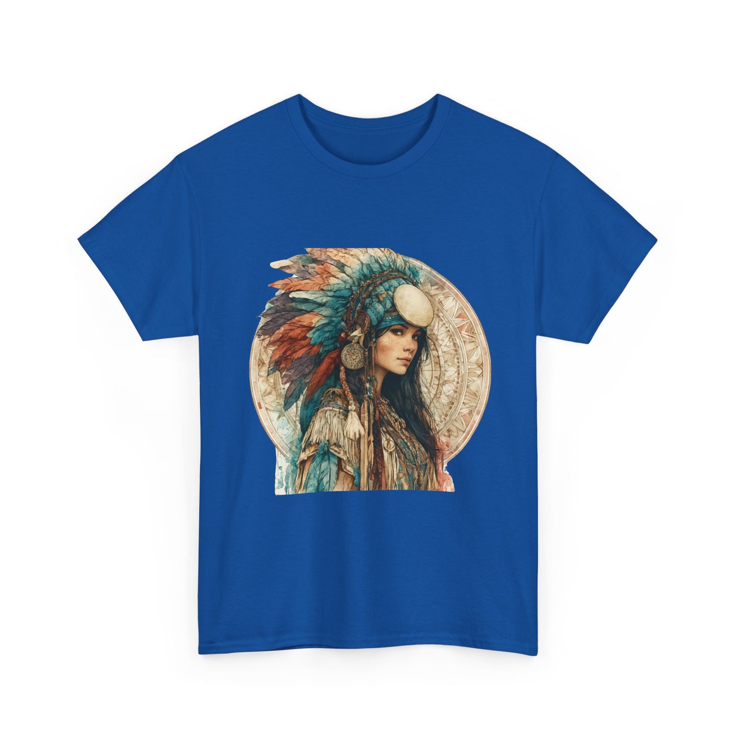 Native Headdress Portrait T‑Shirt — Boho Feather Art Tee