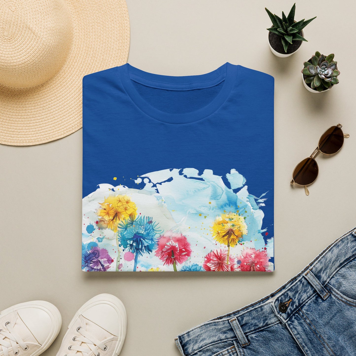Watercolor Dandelion Field T-Shirt — Bright Floral Spring Tee