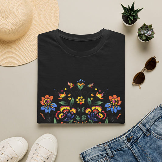 Floral Folk Art T-Shirt — Colorful Boho Flower Motif