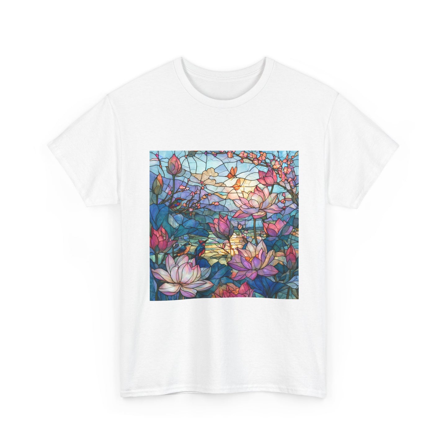 Lotus Garden of Light – Stained Glass Birds and Blossoms