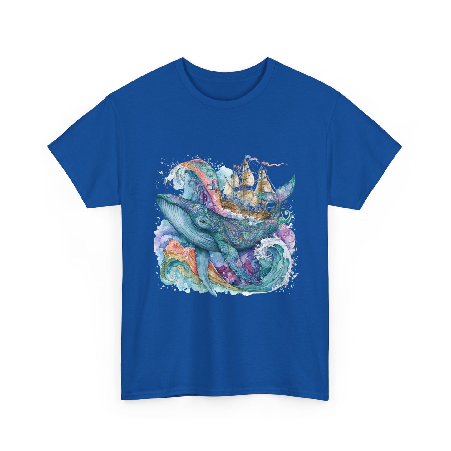 Whale & Ship Watercolor T‑Shirt — Nautical Ocean Art Tee