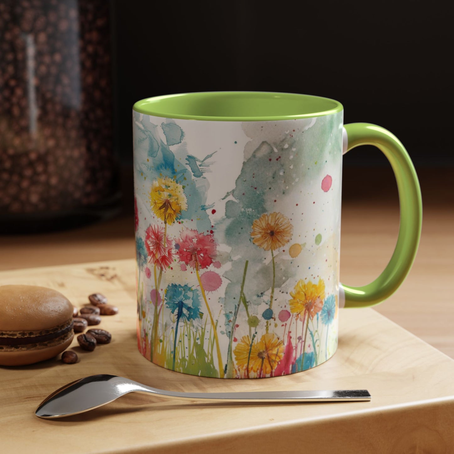 Watercolor Wildflower Accent Coffee Mug — Colorful Floral 11/15oz