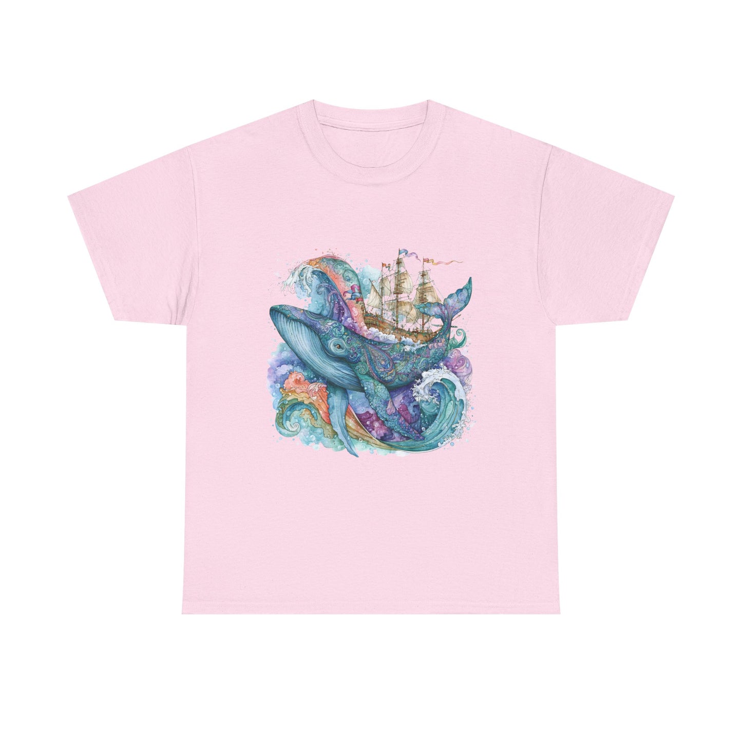 Whale & Ship Watercolor T‑Shirt — Nautical Ocean Art Tee