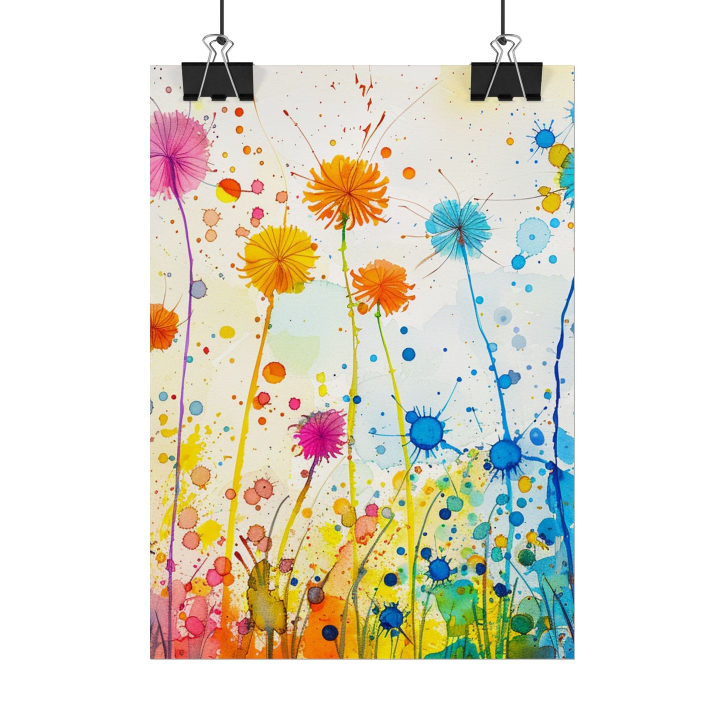 Colorful Watercolor Wildflower Poster — Bright Floral Rolled Art Print