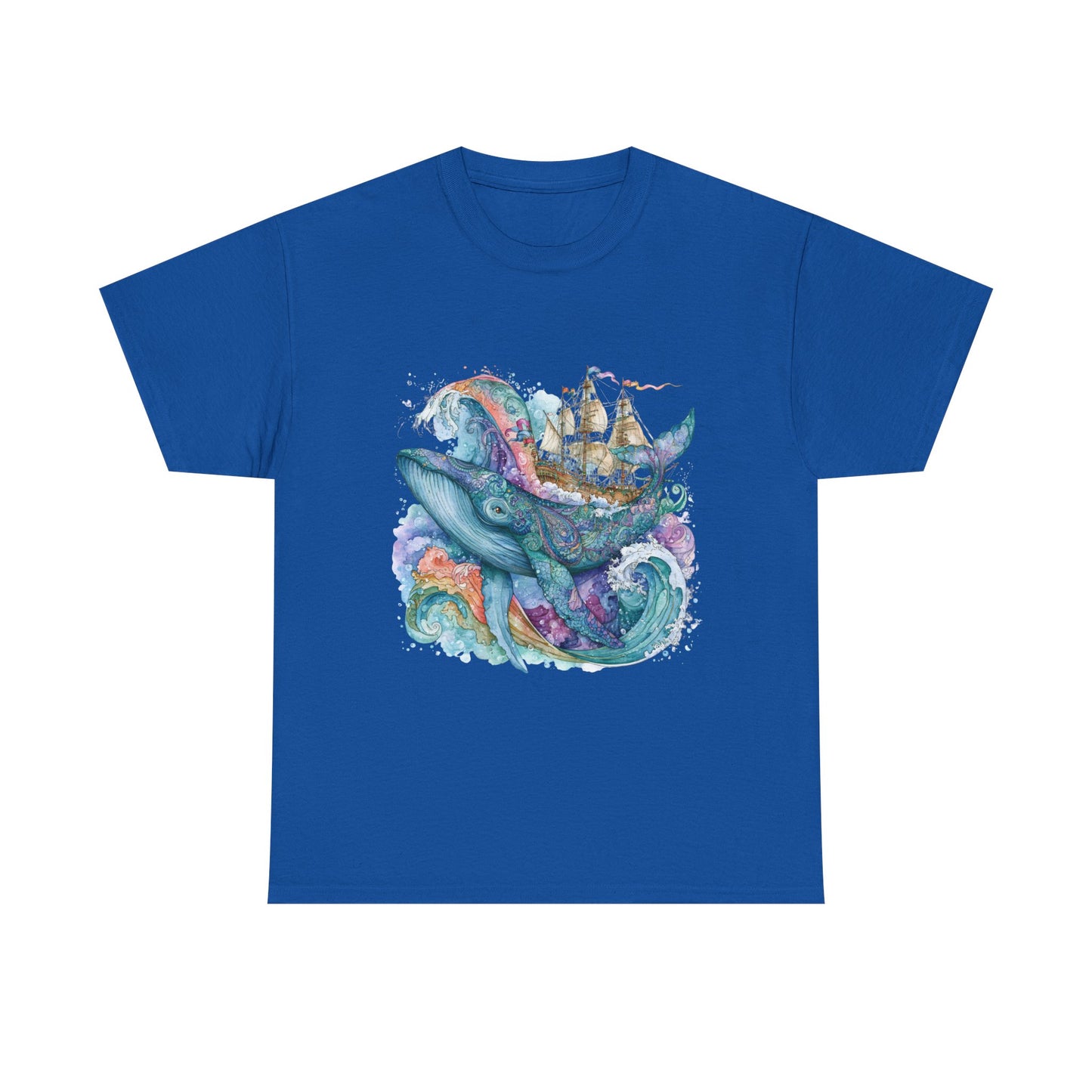 Whale & Ship Watercolor T‑Shirt — Nautical Ocean Art Tee