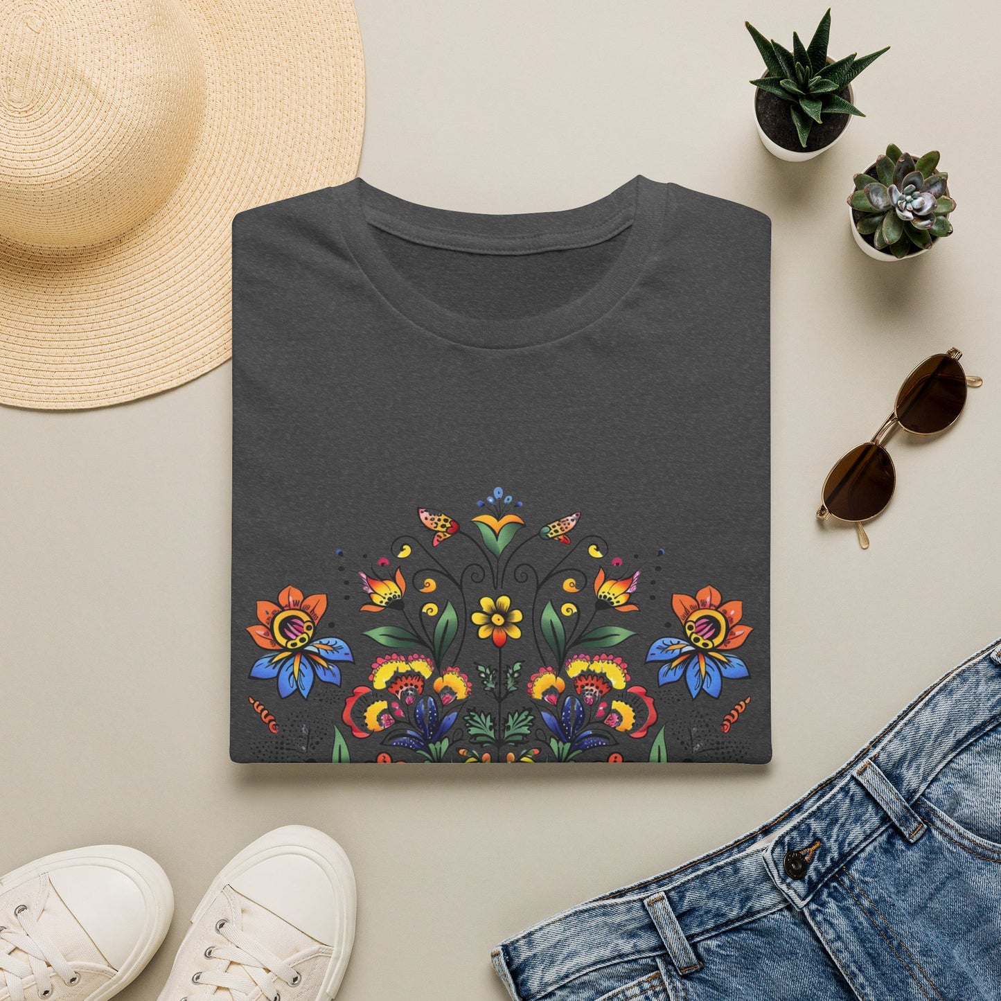 Floral Folk Art T-Shirt — Colorful Boho Flower Motif