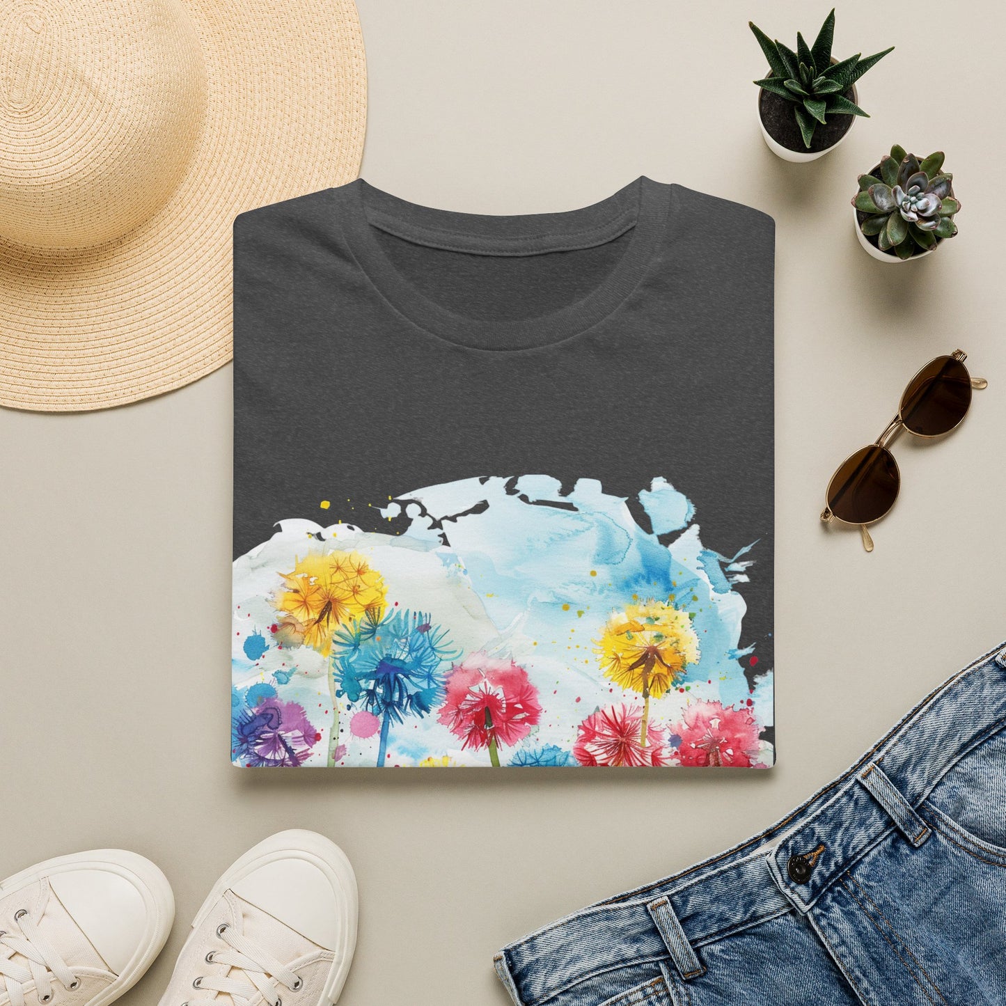 Watercolor Dandelion Field T-Shirt — Bright Floral Spring Tee