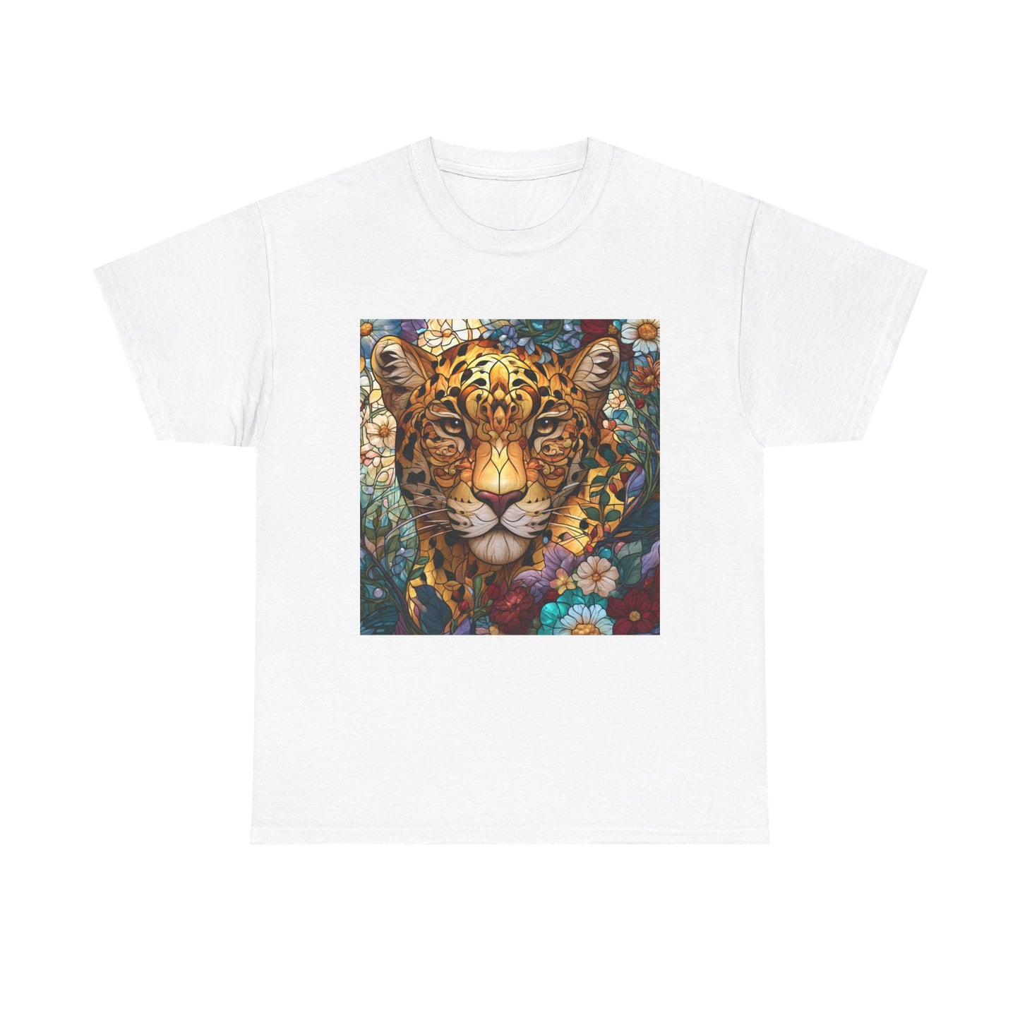 Jaguar Floral Portrait T-Shirt – Colorful Leopard Face Art Tee