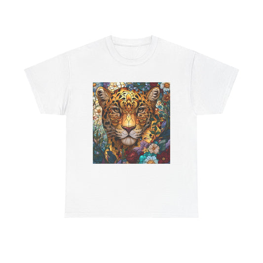 Jaguar Floral Portrait T-Shirt – Colorful Leopard Face Art Tee