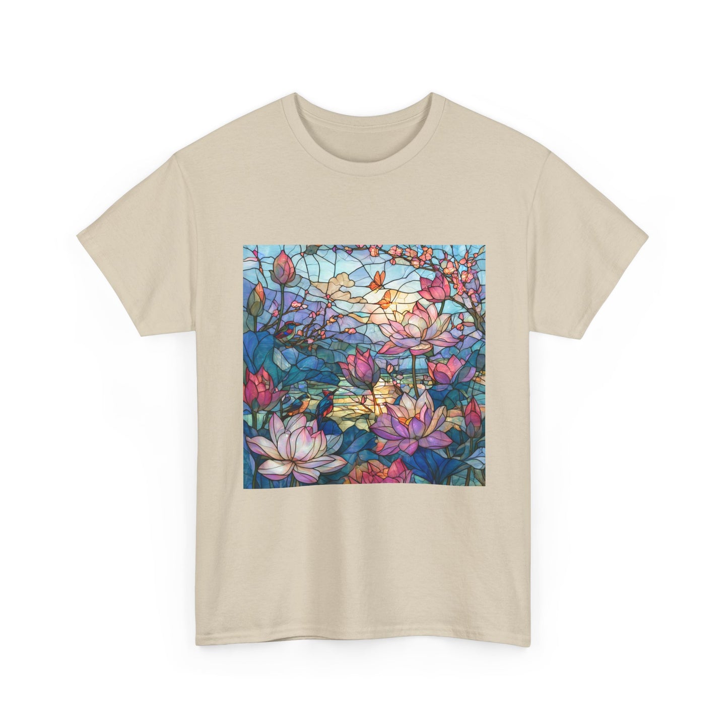 Lotus Garden of Light – Stained Glass Birds and Blossoms
