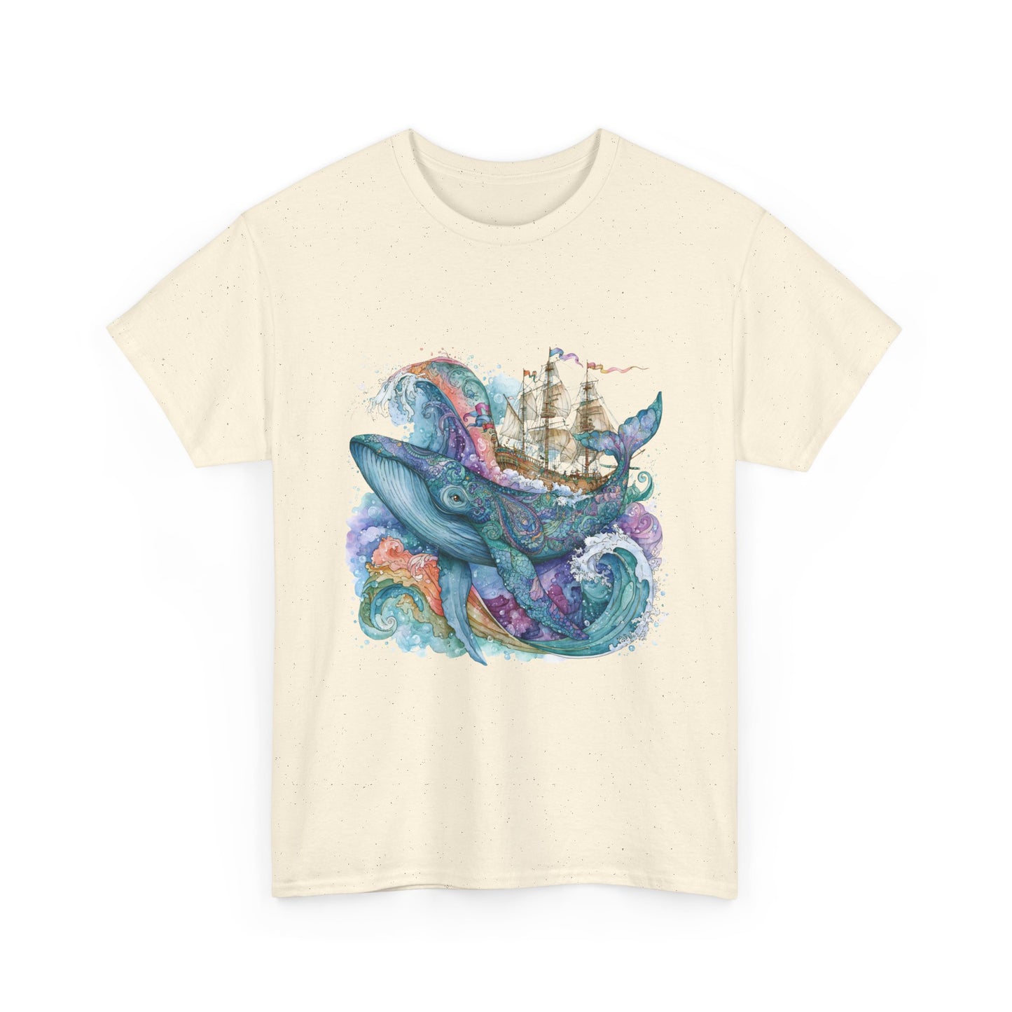 Whale & Ship Watercolor T‑Shirt — Nautical Ocean Art Tee