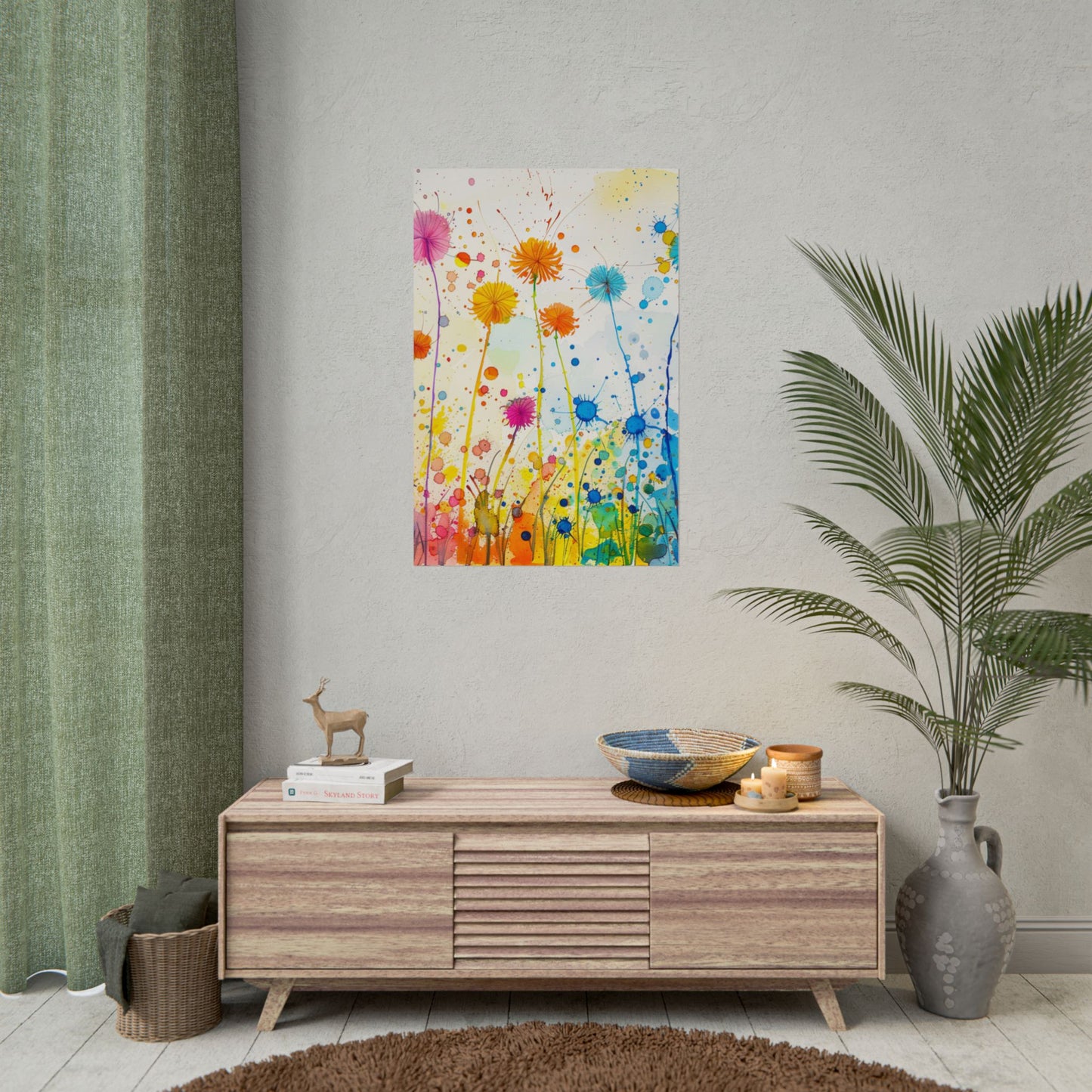 Colorful Watercolor Wildflower Poster — Bright Floral Rolled Art Print