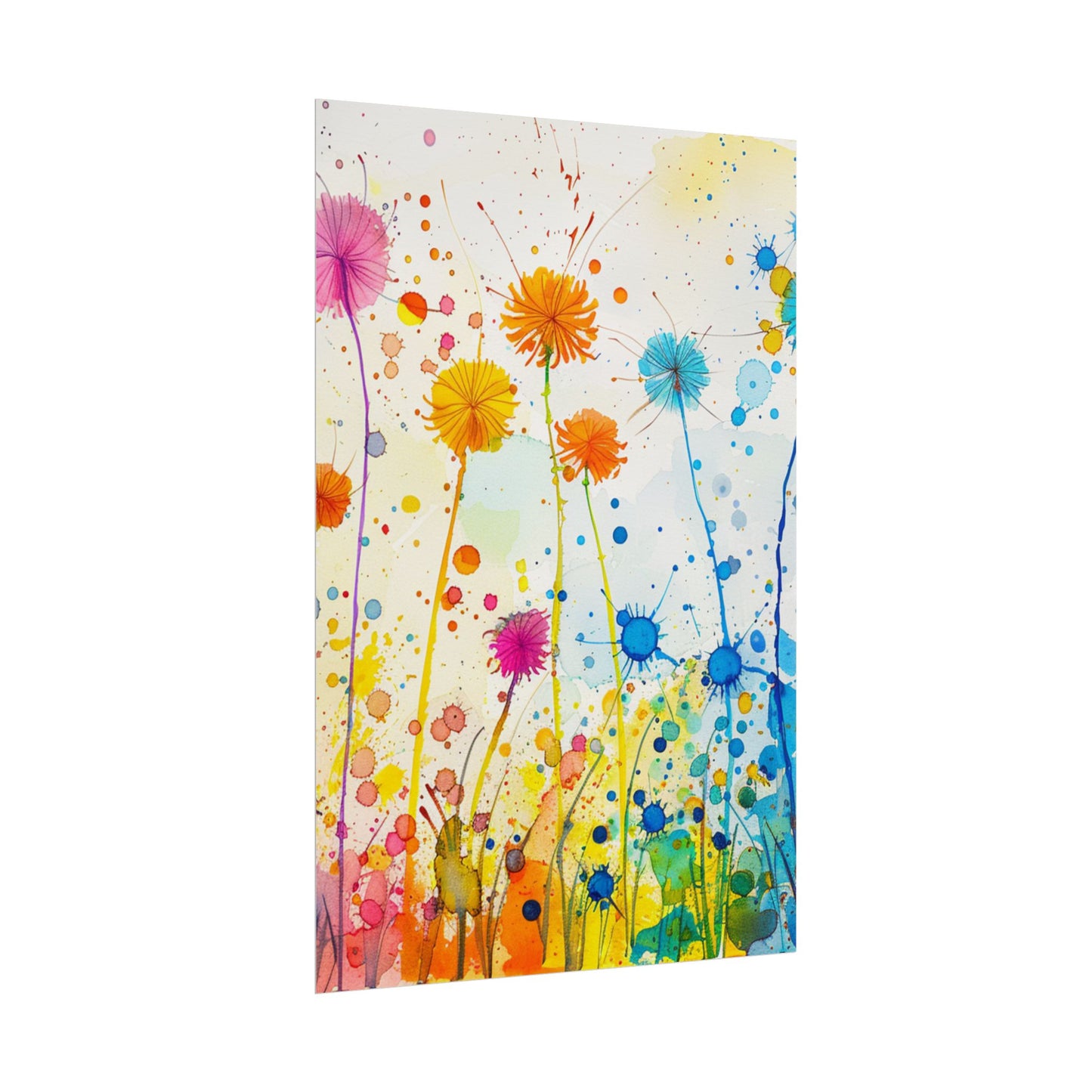 Colorful Watercolor Wildflower Poster — Bright Floral Rolled Art Print