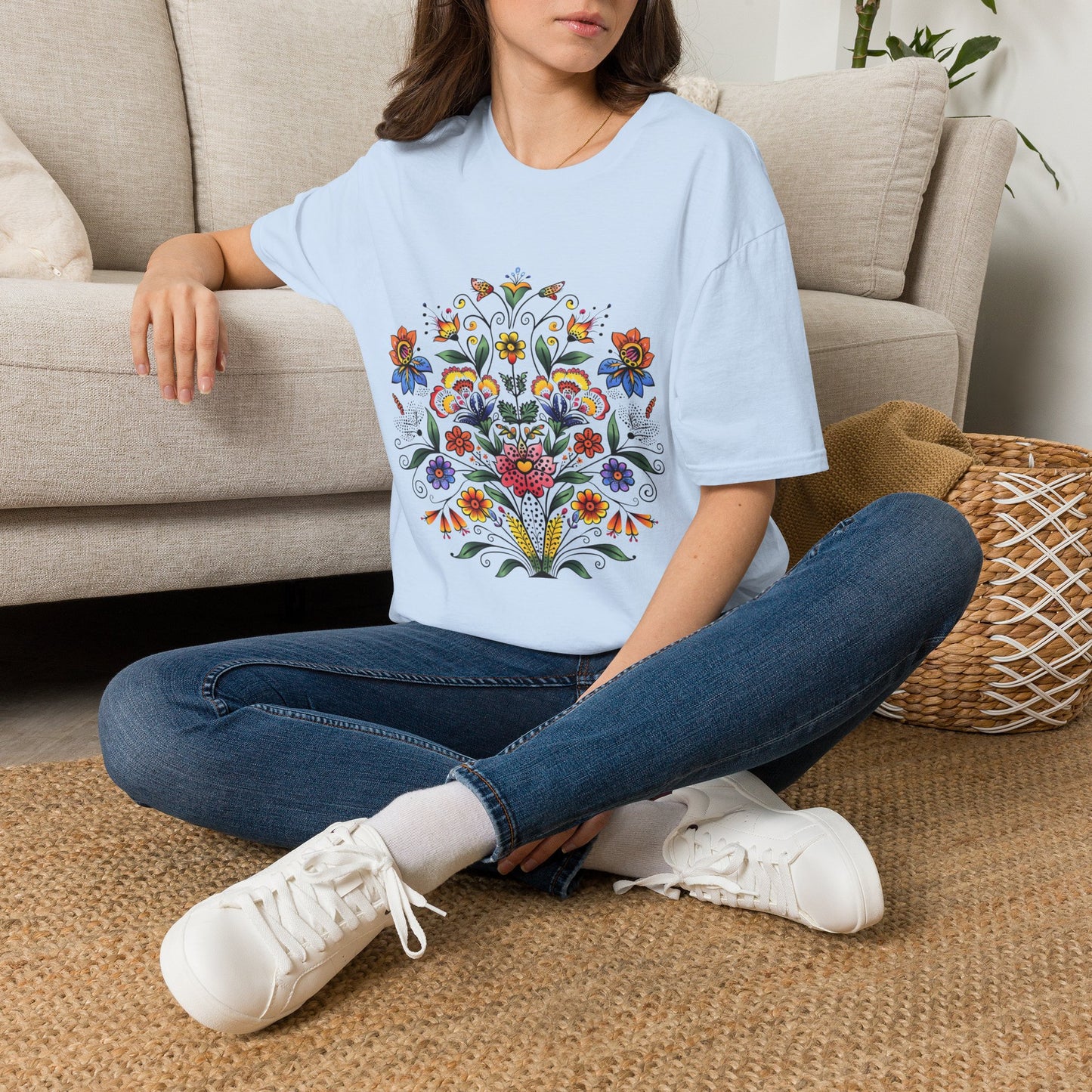 Floral Folk Art T-Shirt — Colorful Boho Flower Motif