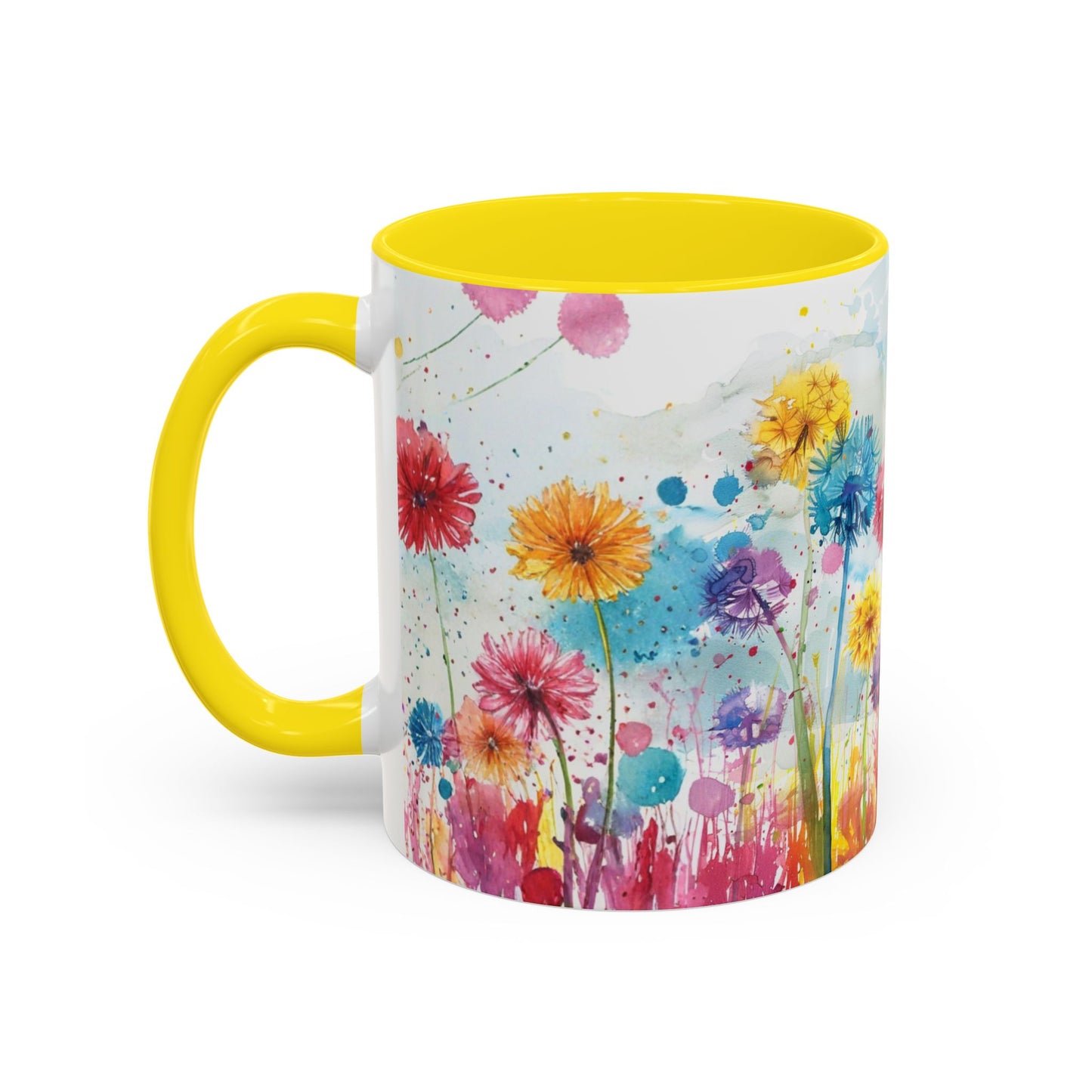 Watercolor Wildflower Accent Coffee Mug — Colorful Floral 11/15oz