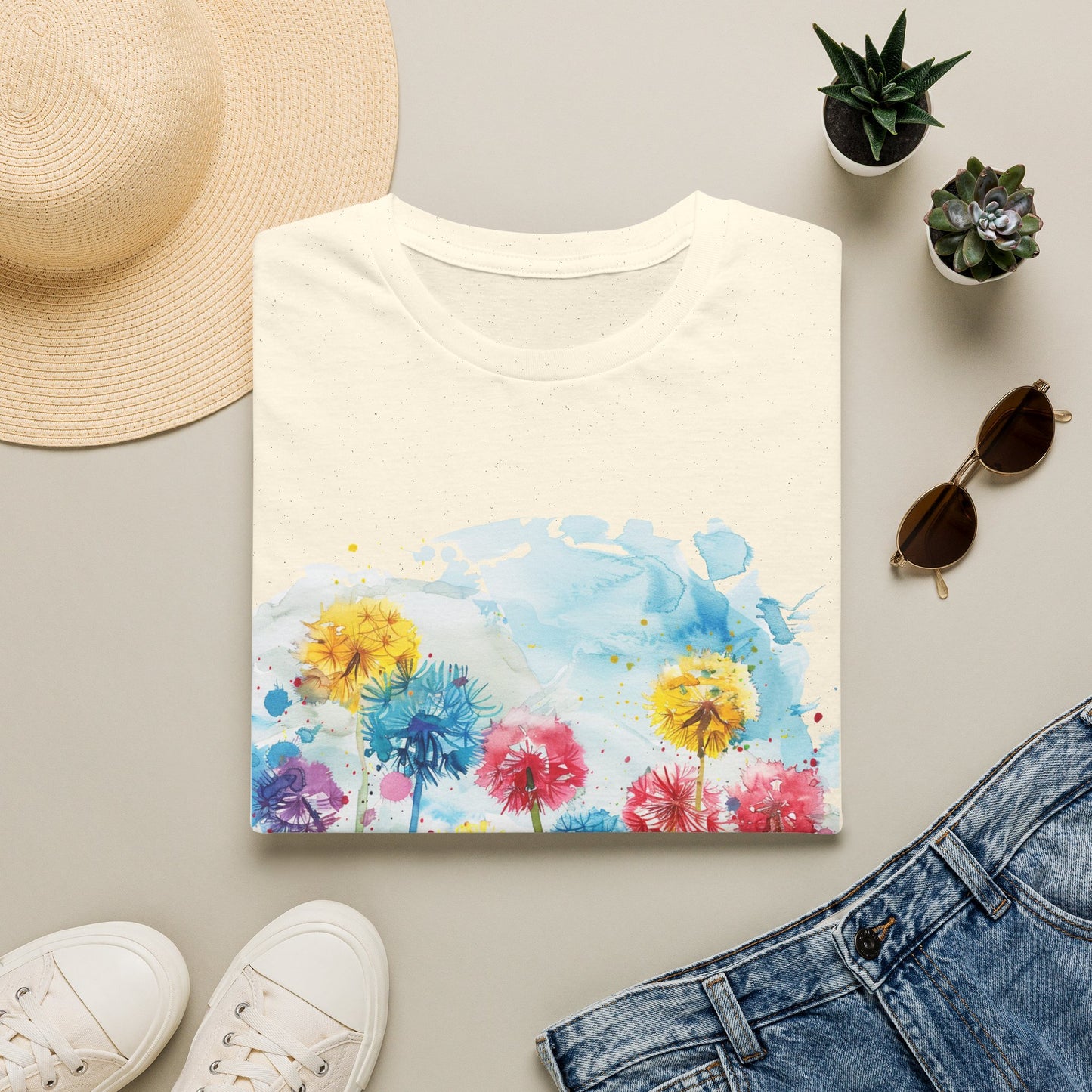 Watercolor Dandelion Field T-Shirt — Bright Floral Spring Tee