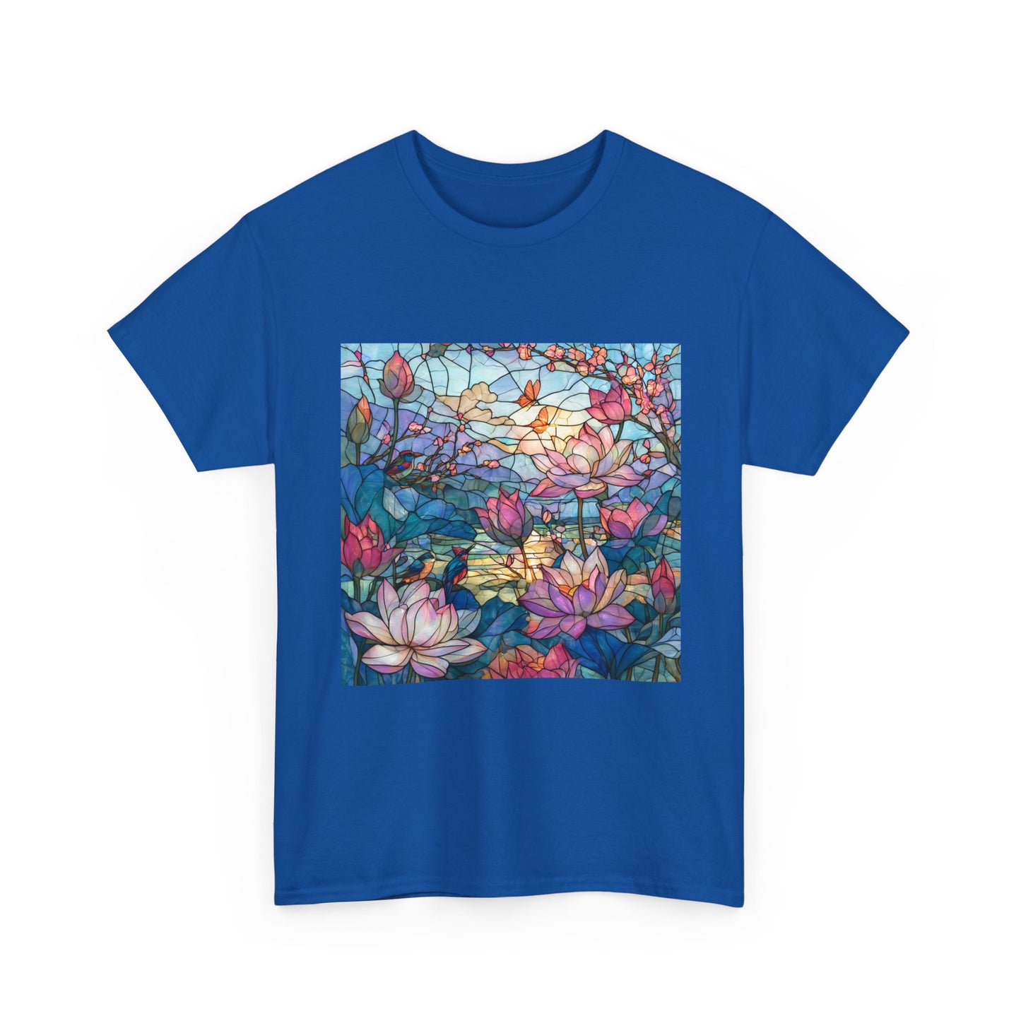 Lotus Garden of Light – Stained Glass Birds and Blossoms