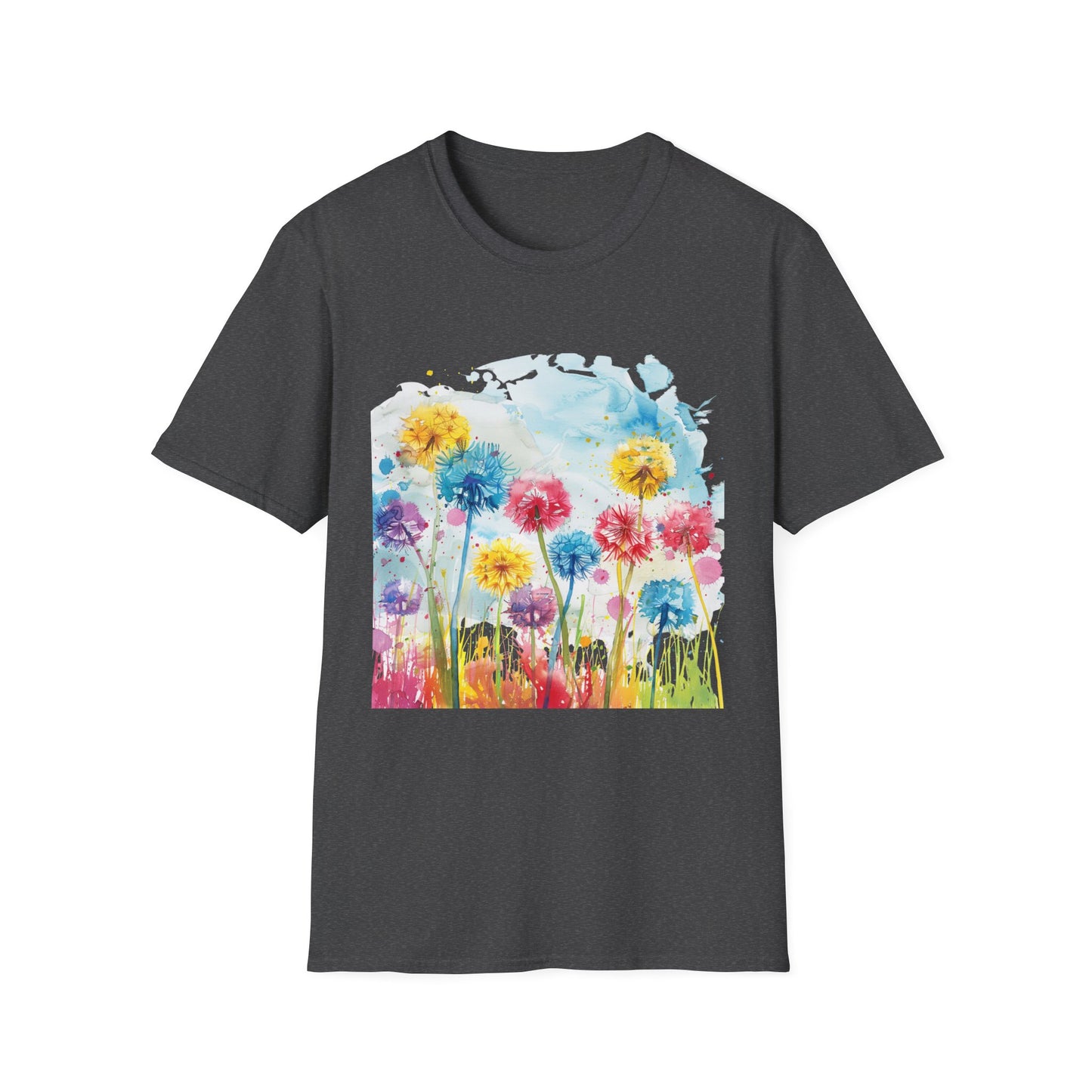 Watercolor Dandelion Field T-Shirt — Bright Floral Spring Tee