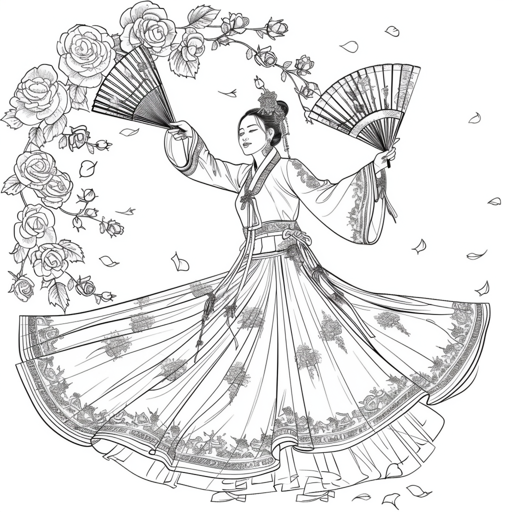 Rose Fan Dance in Hanbok