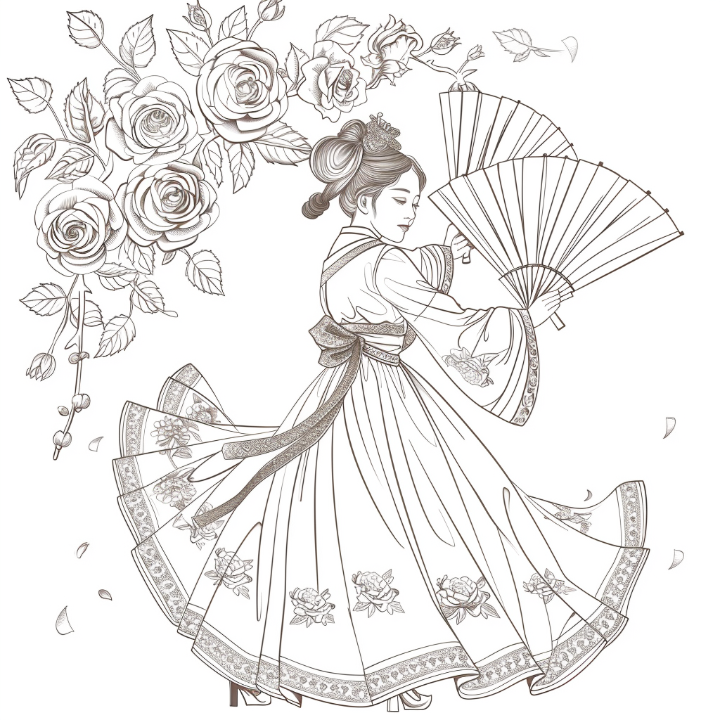 Rose Fan Dance in Hanbok