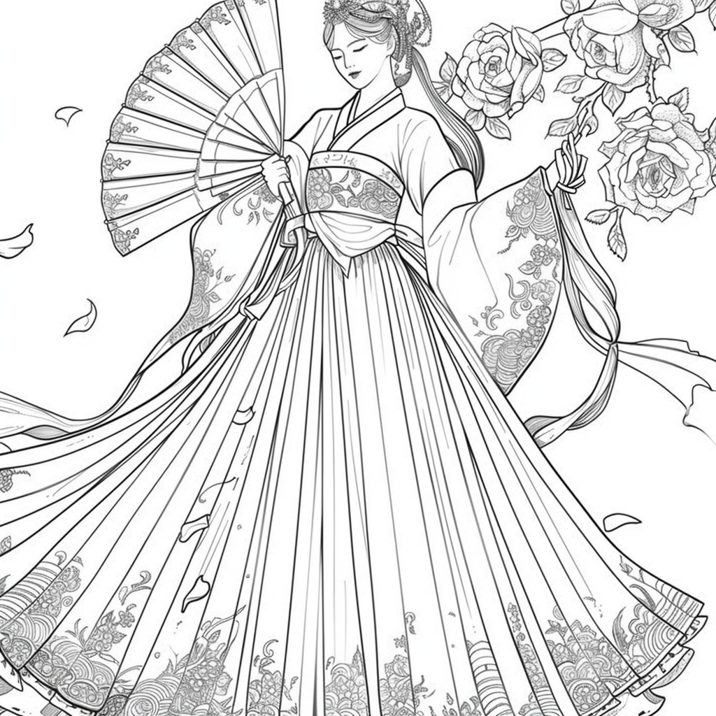 Rose Fan Dance in Hanbok
