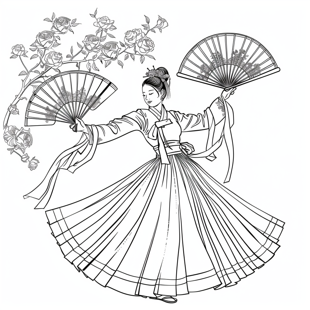 Rose Fan Dance in Hanbok