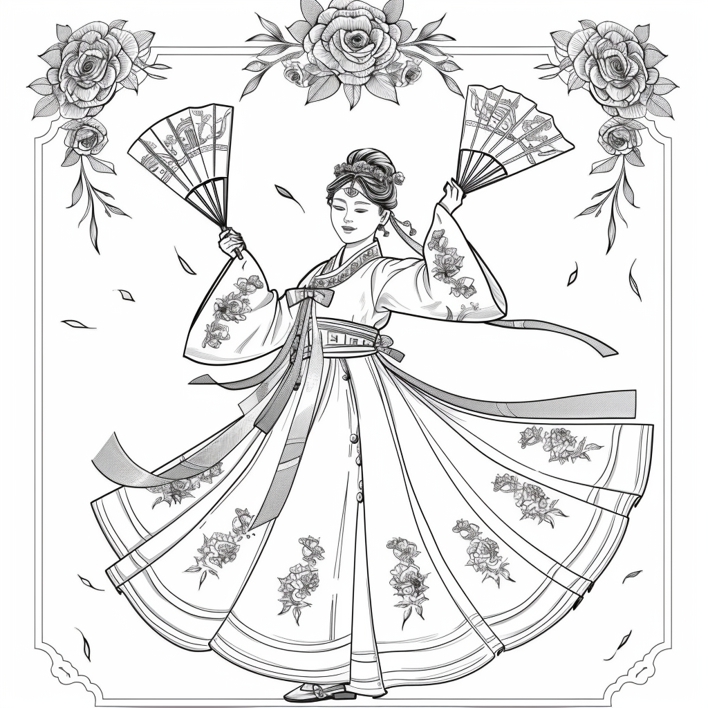 Rose Fan Dance in Hanbok