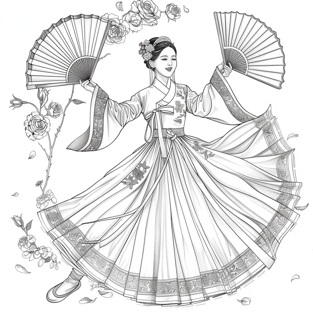 Rose Fan Dance in Hanbok