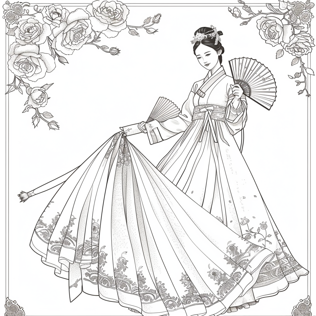 Rose Fan Dance in Hanbok