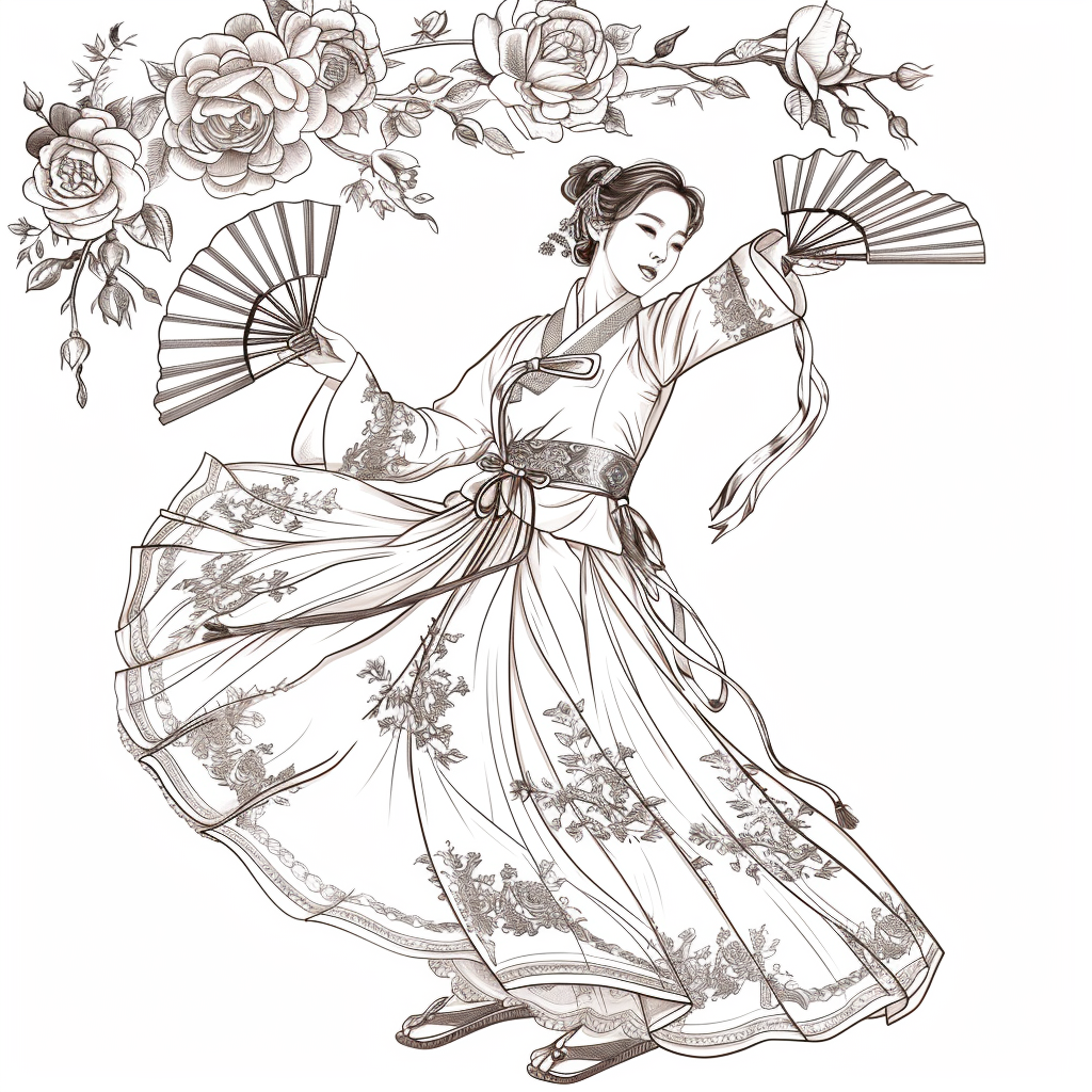 Rose Fan Dance in Hanbok