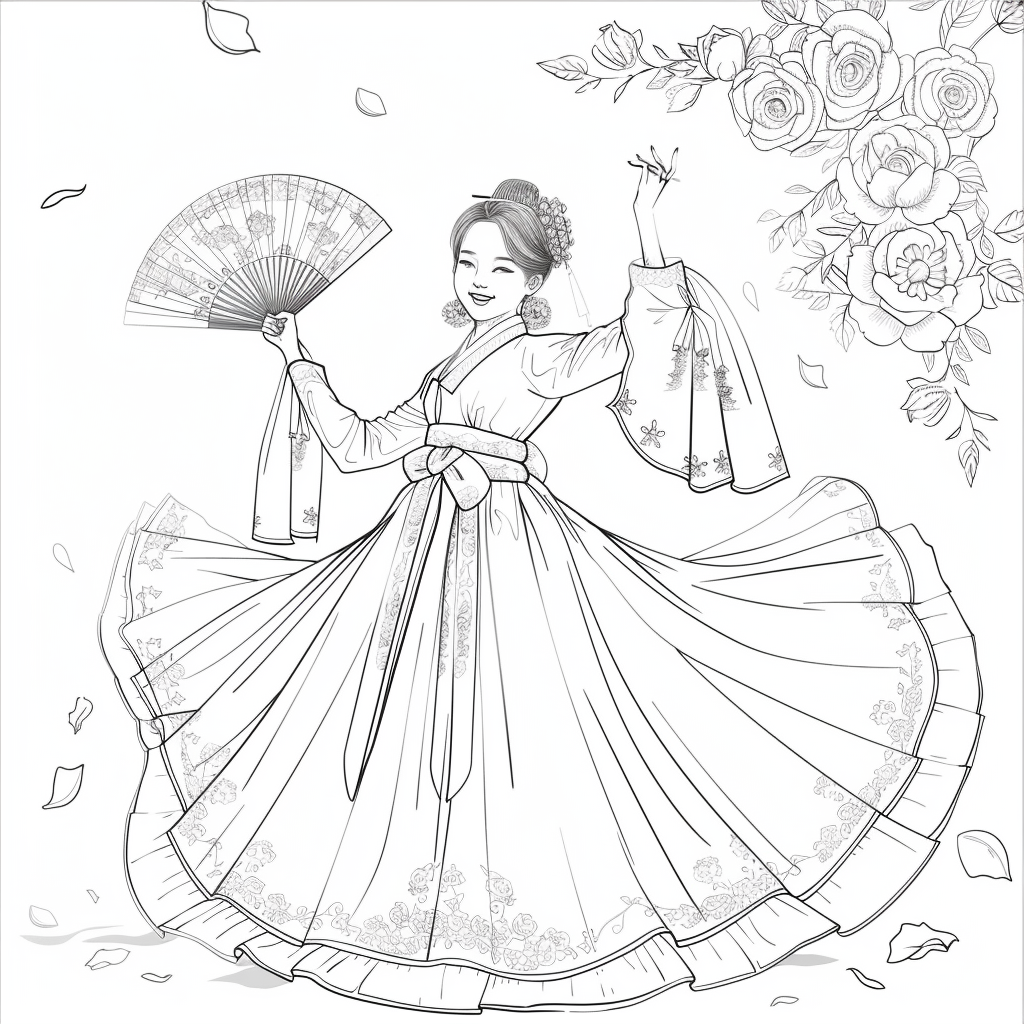 Rose Fan Dance in Hanbok