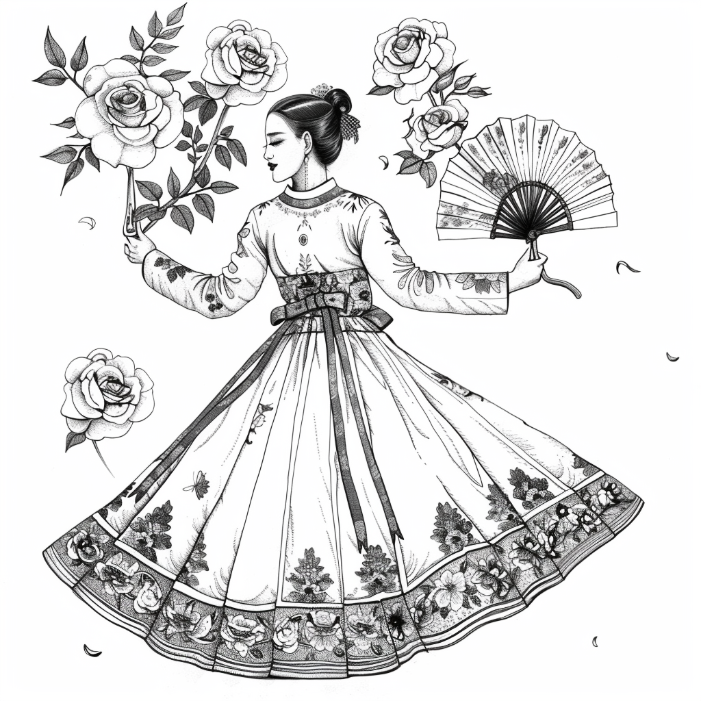 Rose Fan Dance in Hanbok