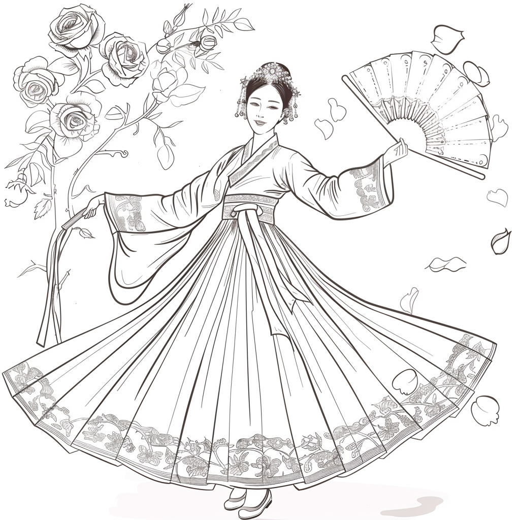 Rose Fan Dance in Hanbok