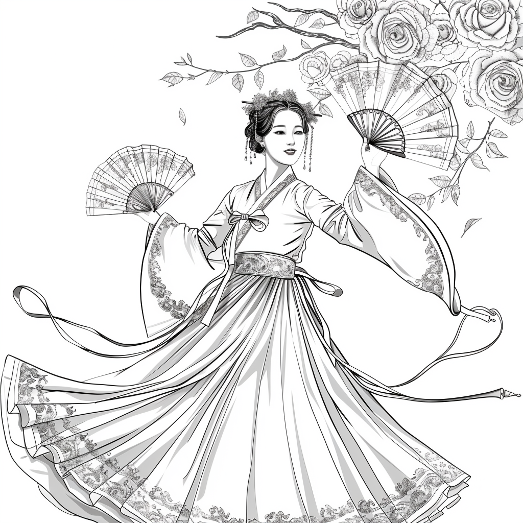 Rose Fan Dance in Hanbok