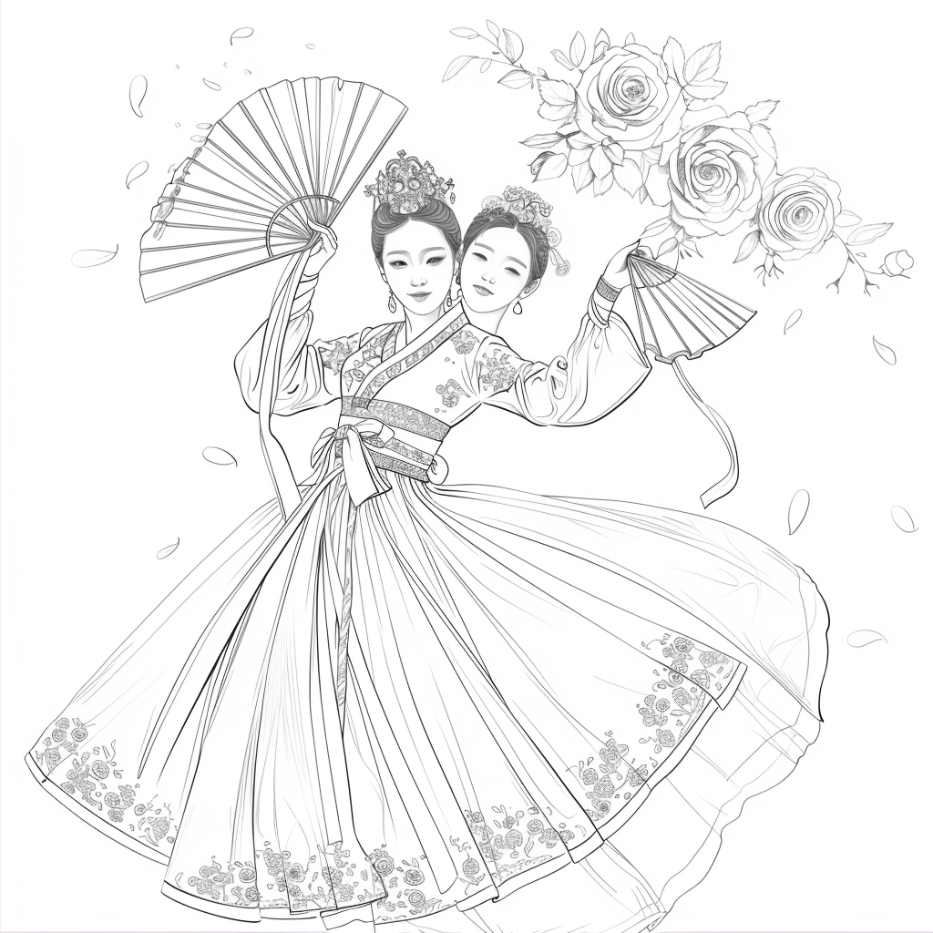 Rose Fan Dance in Hanbok