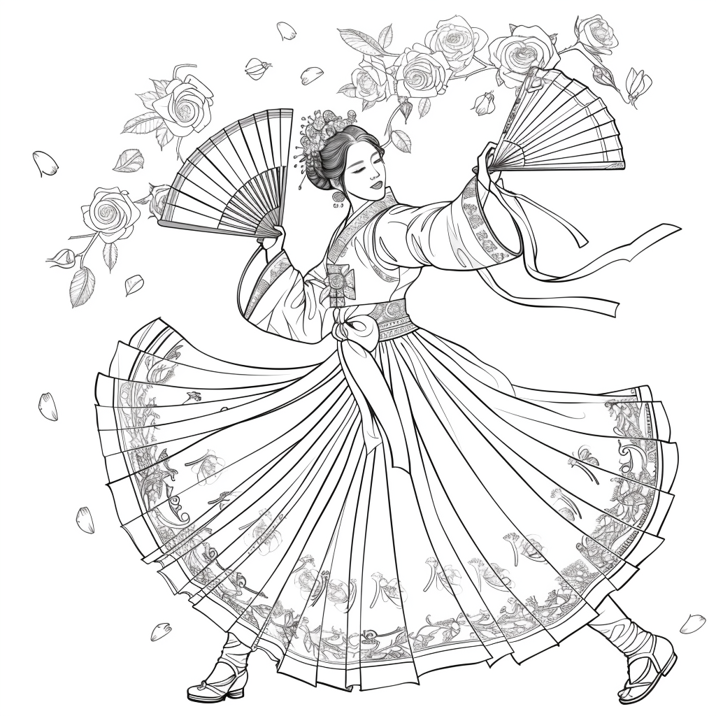 Rose Fan Dance in Hanbok