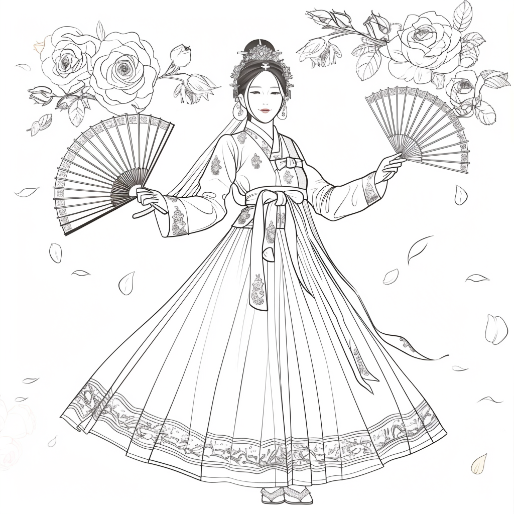 Rose Fan Dance in Hanbok