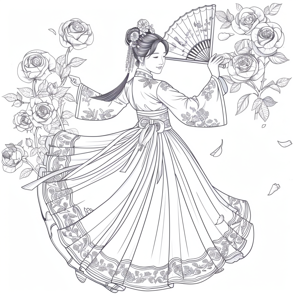 Rose Fan Dance in Hanbok